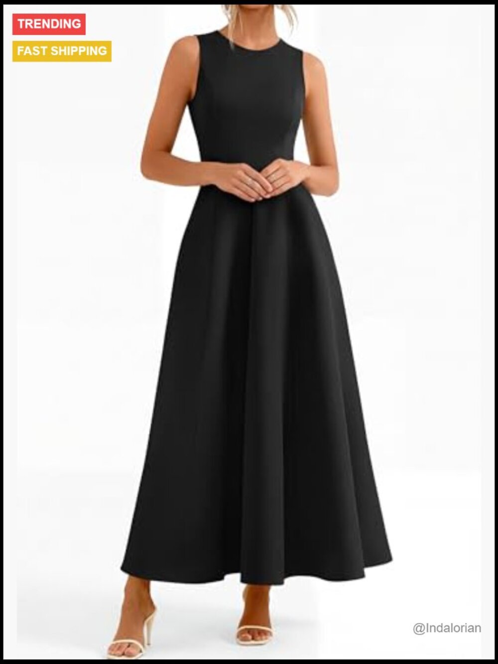 Women's Maxi Dress Sleeveless Tank A-Line Flowy Swing Dress with Pockets - Picture 5 of 7